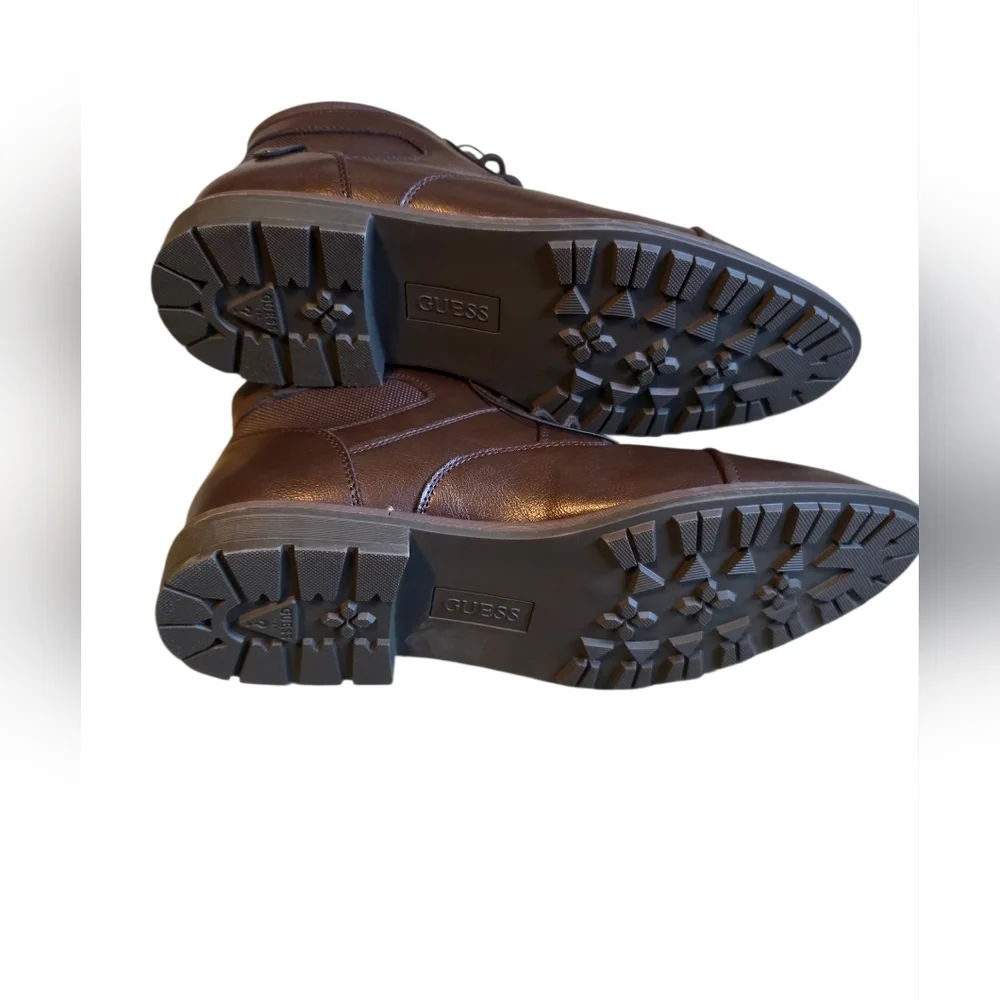 New Men's Guess Brown Leather Boots Size 10 - Picture 3 of 6